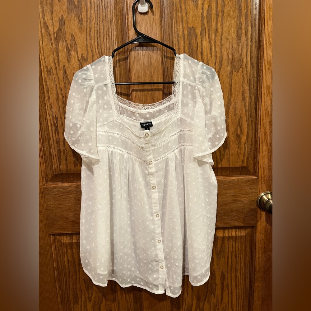 Torrid Chiffon Clip Dot Button-Front Blouse